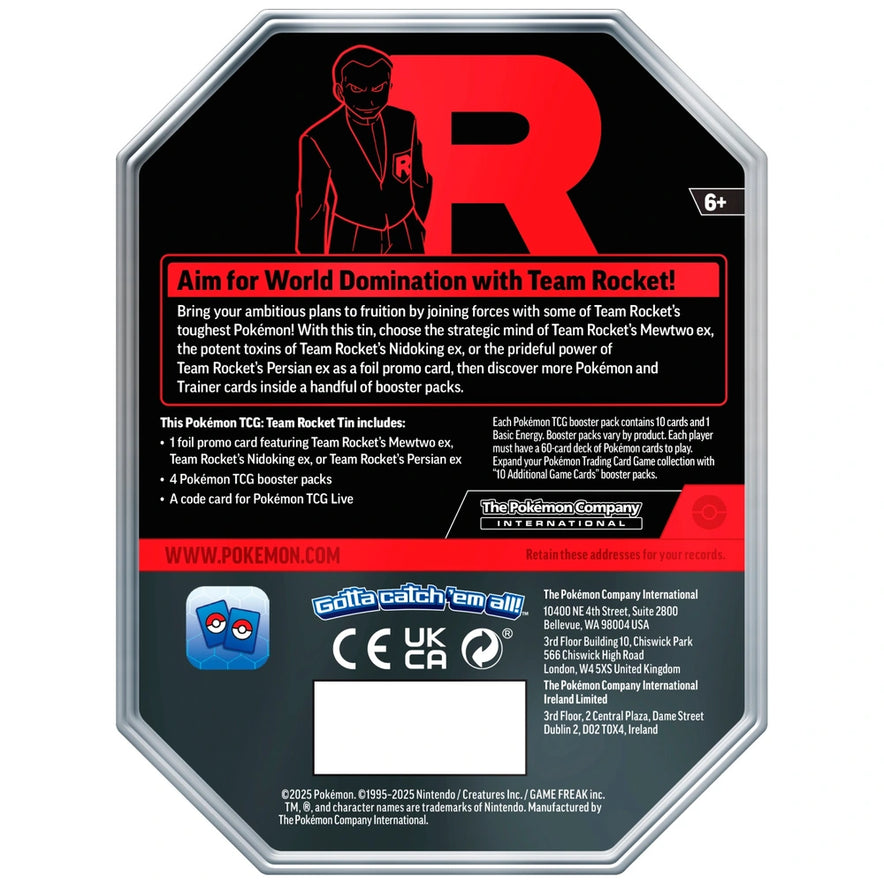 Pokémon TCG: Team Rocket’s Mewtwo ex Collector’s Tin (4 Boosters)