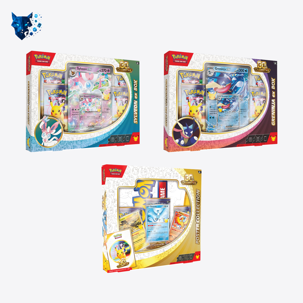 Pokémon TCG: 30th Celebration — Sylveon ex Box + Greninja ex Box + Poster Collection — Bundel — EN